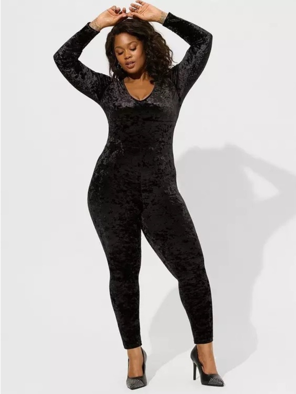 Torrid Full Length Crushed Velvet Long Sleeve One Piece fitted jumpsuit